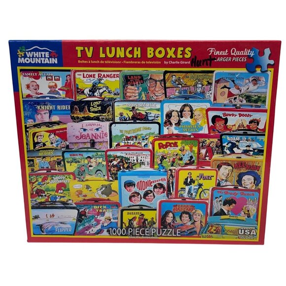 White Mountain 1000 Pc Puzzle TV Lunch Boxes Charlie Girard Illustrated - Picture 1 of 3